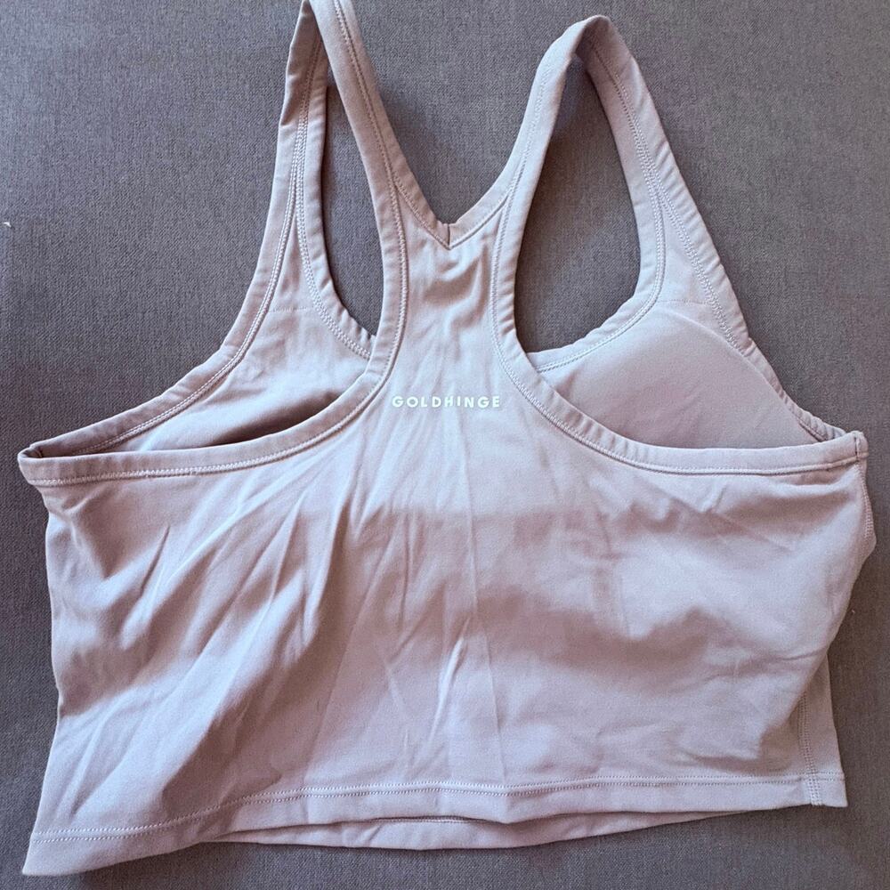 Gold Hinge Longline Sports Bra Taupe Racerback Padded Athletic Small /Medium